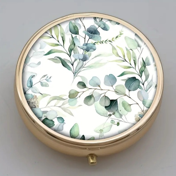 Pill Box Accessories - 🐰 Eucalyptus Leaves Multi-Use Pill Box Mirror Container